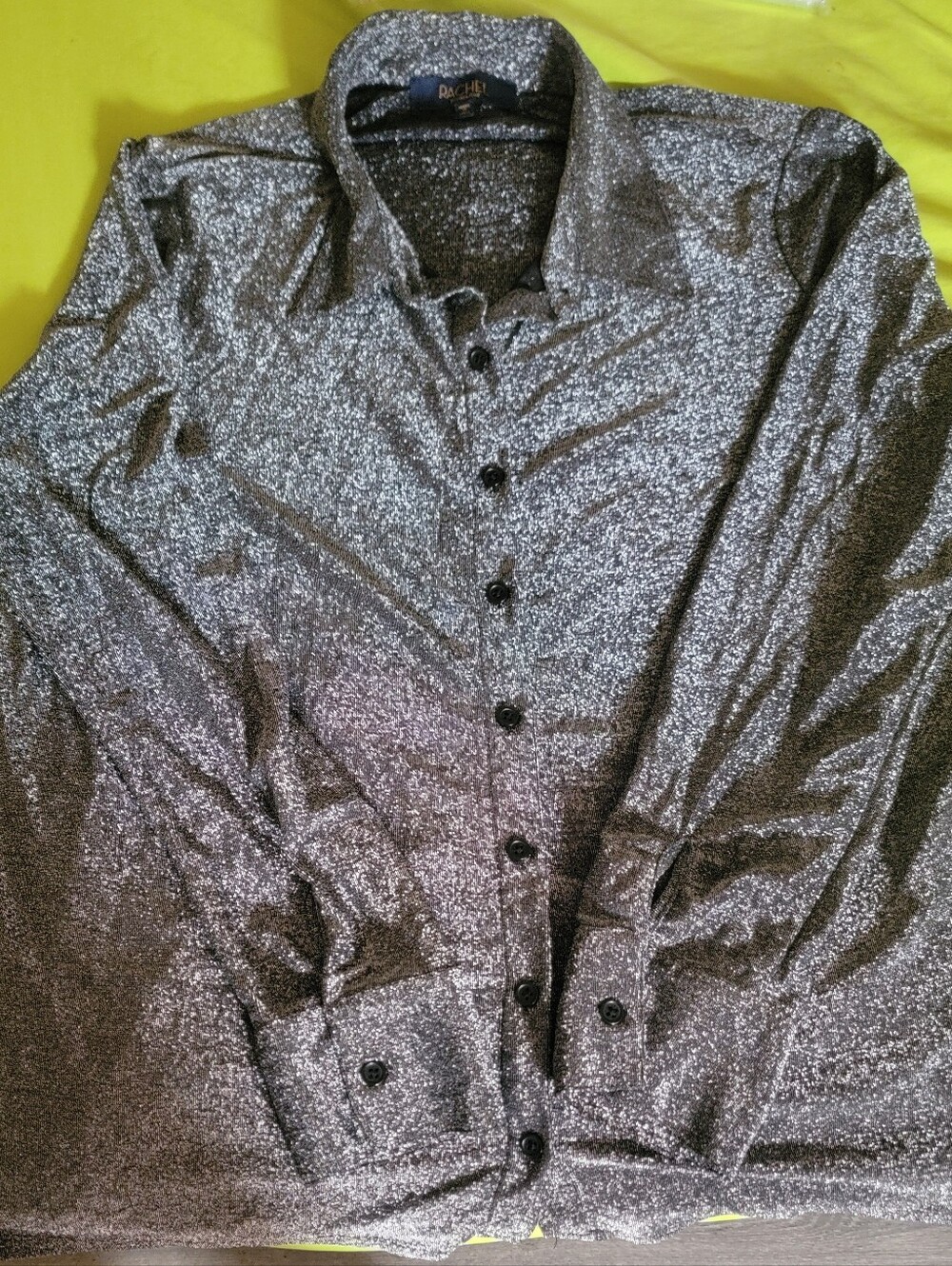 Woman'a Shimmery Black Button-Up Shirt - Size XL